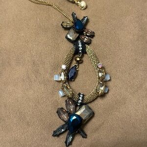 J Crew Gold and Blue Statement Pendant Necklace